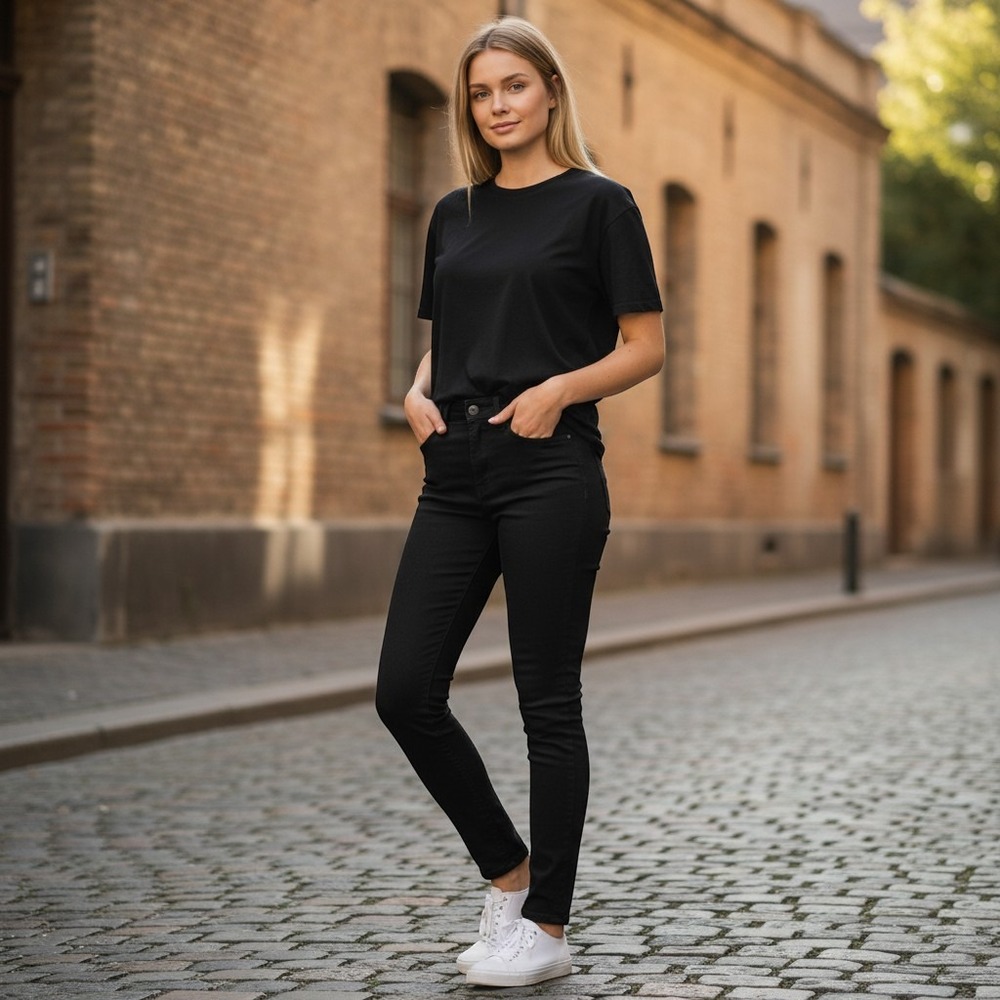 Levi Strauss Signature Womens Skinny Jeans Black Stretch Denim‎ Size 12L /#26728